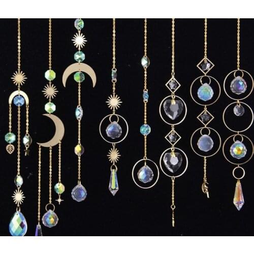 Sun Catchers Hanging Crystal Ball Beads Ornament Garden Patio Lawn Moon Star Pendant Glass Prism Rainbow Maker 10pcs