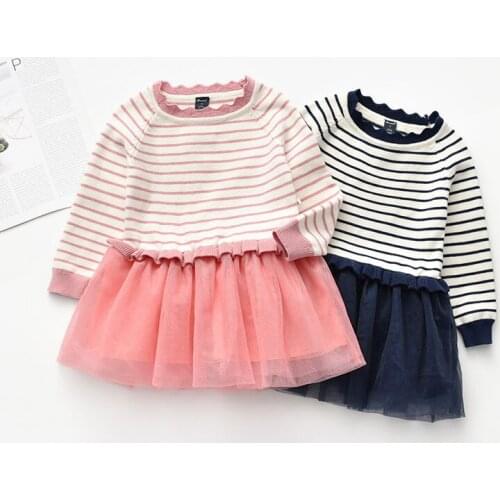 Spring Casual Kids Dresses For Girls Princess Dresses Autumn Loose Kids Girl Dress Long Sleeve Stripe Knit Dress