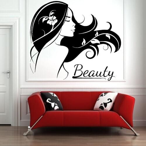 Hair Salon Vinyl Wall Stickers Beautiful Girl Lady Silhouette Wall Decal Woman Bedroom Bathroom Fashion Home Decoration Y848