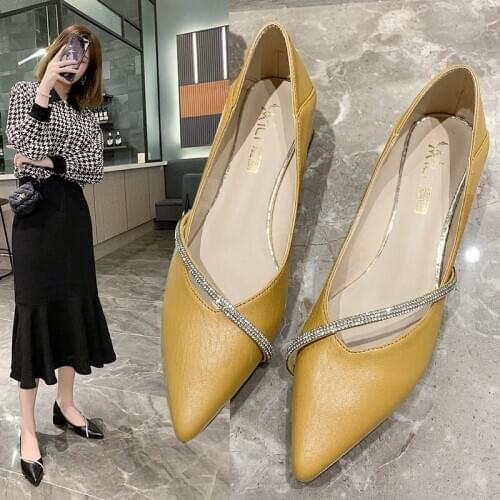 All-match new pointed square heel shallow mouth set foot ladies single shoes rhinestone small leather shoes high heels X725