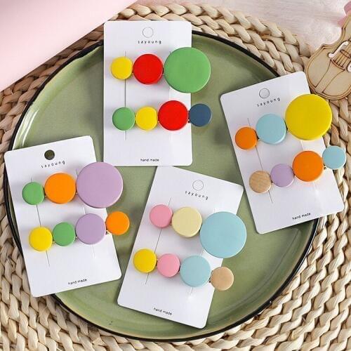 1PC Colorful Beads Hair Clips Scrub Candy Color Hair Pins Geometric Round Hairpins Hair Accessories for Women Girls Cute Kawaii