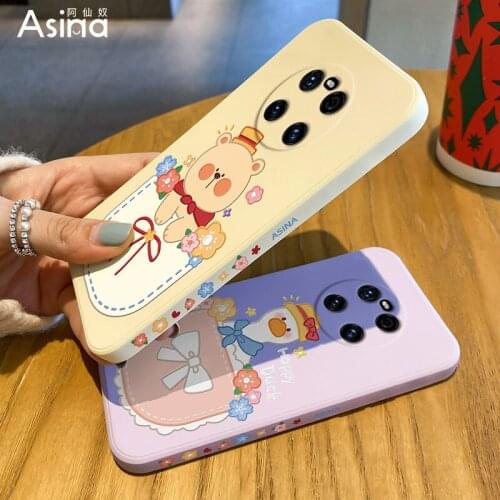 ASINA Liquid Silicone Case For Huawei Mate 40 30 20 Pro Straight Edge Cute Cover Bumper For Huawei Honor 20 30 8x 9x Bear Capa