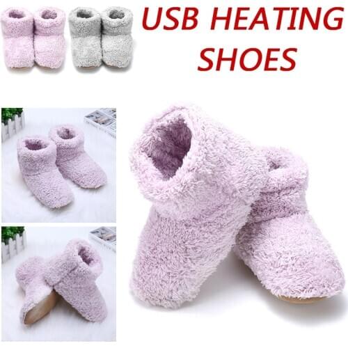 1 Pair Electric Heated Shoes USB Warmer Feet Shoes Plush Warm Electric Slipper Foot Heated Washable For Home Supplies