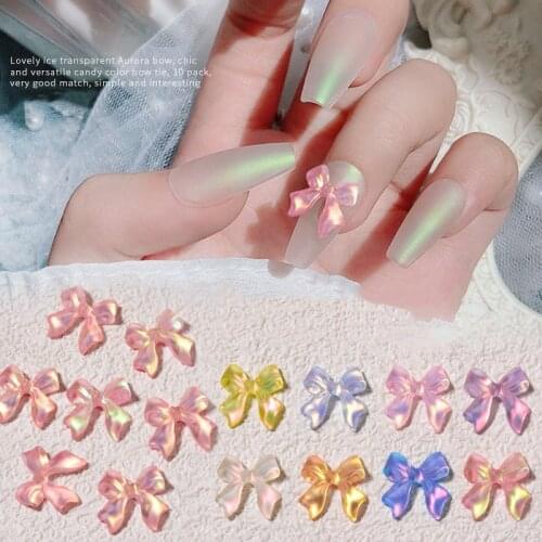 10 Pcs/Bag Aurora Resin Nails Accessories for Art Decoration Fashion Bow Nail Sticker for Manicure Design