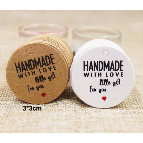 1000pcs circle white/kraft handmade hang tag products price swing thank you tag for handmade cookies/candy/wedding favors