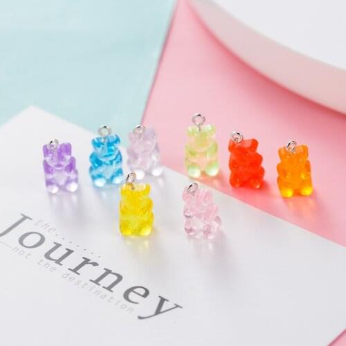 20PCS Cretive Candy Color Transparent Bear Charms Resin Cabochons Glitter Gummy Keychain Necklace Pendant DIY Making Accessories