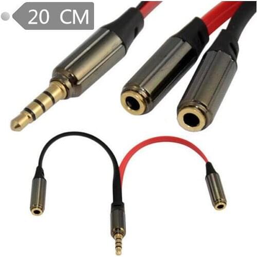 3.5mm 1 Male to 2 Female Earphone Stereo Audio Splitter Flat Cable Cord M/F 0.2m