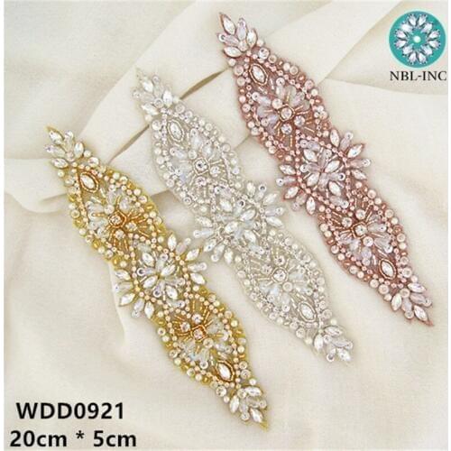 30pcs Wedding dress embroidered rhinestone appliques iron on beaded crystal applique for wedding dresses sash WDD0921