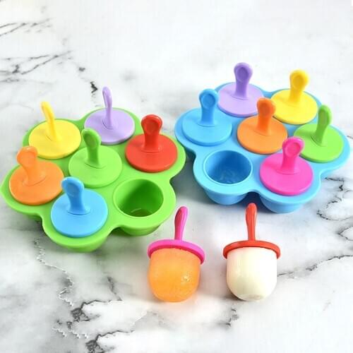 NICEYARD 7 Holes Ice Cream Ice Pops Mold Fruit Shake Accessories Portable Popsicle Mould DIY Ball Maker Tray Food Grade Silicone