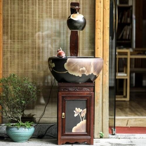 TT Balcony Fish Pond Circulating Water Fish Tank Ceramic Chinese Living Room Retro Porch Decoration Water Landscape
