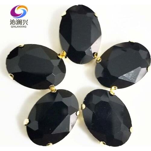 Black oval shape High quality Glass Crystal sew on stones,golden bottom claw rhinestone,Diy/Clothing accessories SWTG02