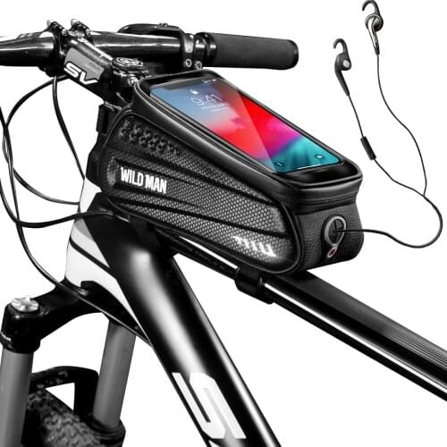 WILD MAN Bicycle Bag Bike Frame Front Top Tube Bag 4-6.5 Inch CellPhone Waterproof Touch Screen Phone Case Big Capacity MTB Pack