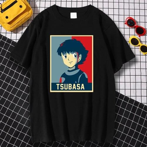 Fashion Breathable Mens T Shirt Summer Loose Tshirts Captain Tsubasa Japanese Cartoon Printing Tops Large Size T Shirts Mens