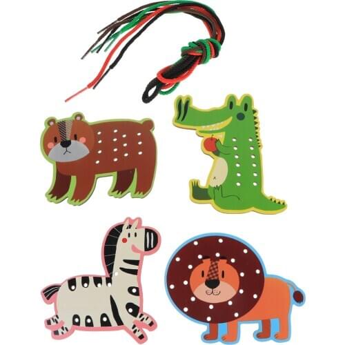 Montessori Toys Child Hand Threading Board Lacing Wooden Wear Toys Skills Development Educational Toy