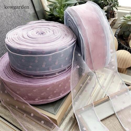 Kewgarden 2" 5cm Edge Dot Wrinkle Gauze Voile Ribbon DIY Hair Boknot AccessoriesHandmade Tape Packing Webbing 5 Meters