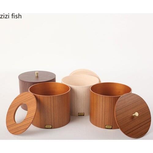 European Simplicity Walnut Wood Trash Bin Classical Trash Can Wooden Waste Paper Basket Tabletop Garbage Can Household Supplies