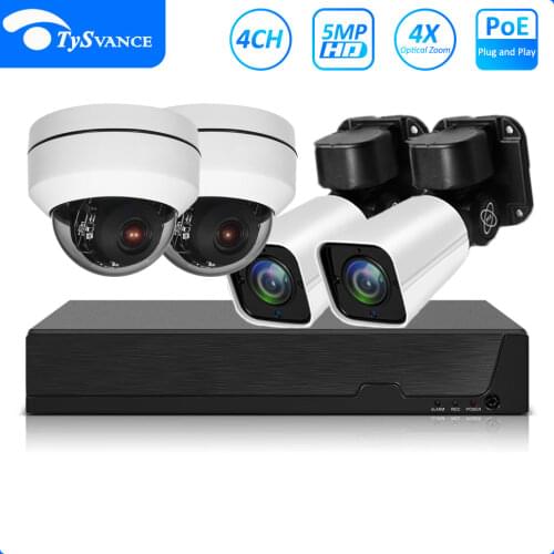 4ch 5MP POE PTZ H.265 System Kit CCTV Security 8ch NVR Outdoor Indoor Waterproof 2.8-12mm 4X Optical Zoom Security IP Camera