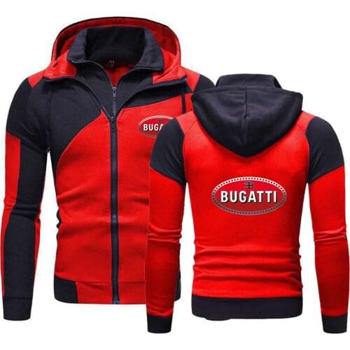 Spring Autumn Bugatti Logo New Style Mens Casual Fashion Double Zipper Spliced Jacket Long Sleeve Sports applique Hoodie
