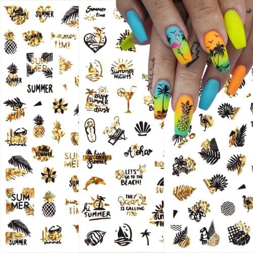 1pcs Laser 3D Nails Stickers Wraps Golden Lines Leaves Geometry Letter Foil Nail Art Decorations Manicure Transfer Decals