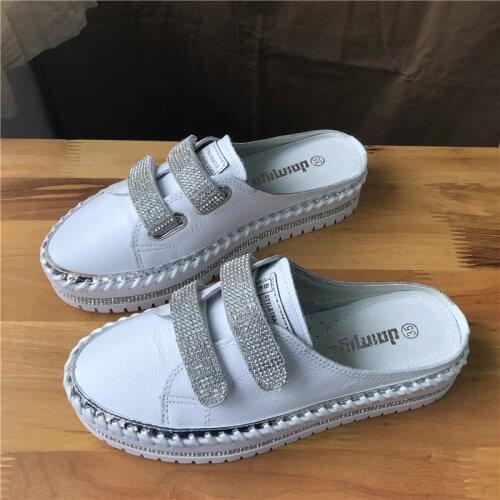 Summer Shoes Female Flat Soft Slippers for Women Closed Toes Handmade Thick Heels Genuine Leather Women Platform Wedges Slides