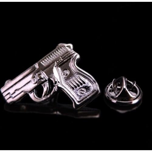 High quality brass material black pistol Brooch mens Lapel Pin clothing backpack badge jewelry wholesale and retail