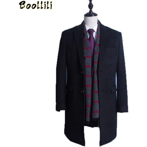 Boollili Plus Size 6XL Mens Wool Coat Men Brand-Clothing Mens Coat Medium Long Mens Winter Jacket Men Overcoat Black Mens Coat