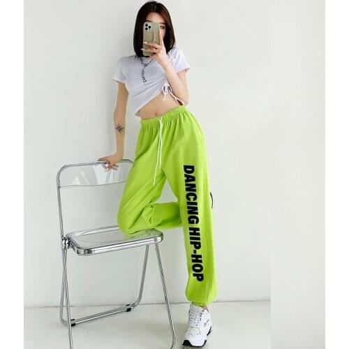 2021 New Colored Trousers Sports Pants Women Street Dance Hip-hop Loose Beam Feet Thin High Waist Tooling Casual Harem Pants