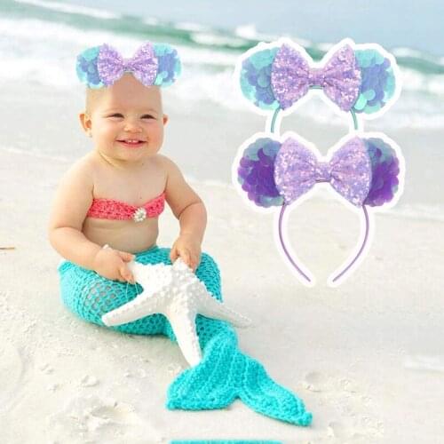 Latest Hair Bows Large Sequin Hairband Candy Color Bow Headband Cute Mickey Ear Party Cosplay DIY Hair Accessories for kids