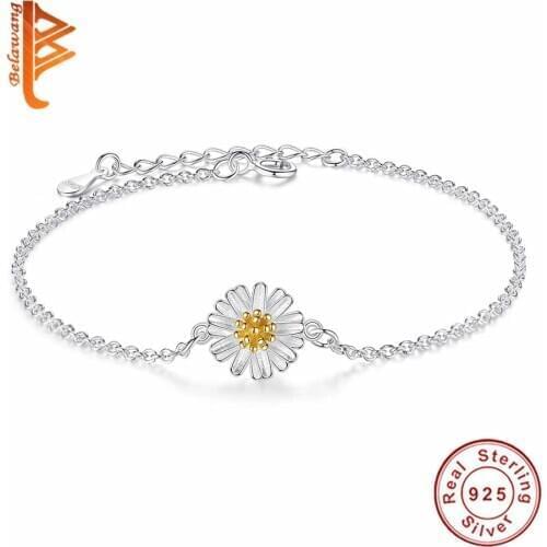 Wholesale White Daisy Bracelet Fine Flower 925 Silver Chain Bracelet For Women Jewelry Fashion Luxury Party Gift