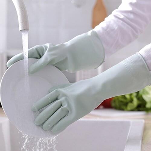 1 Pair Kitchen Dish Washing Waterproof Non-slip Scrubber Rubber Cleaning Gloves for Camping Dishes Clean Housework