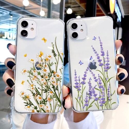 Butterfly Lavender Higan Flower Phone Cases For iphone X XR XS Max 12 mini 11 pro max 6s 7 8 plus SE 2020 Transparent Back Cover