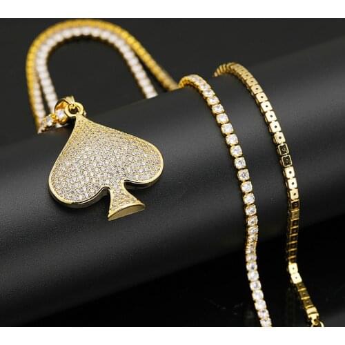 Luxury Micro Paved AAA CZ Stone Lucky Poker Pendants Gold Heart Necklaces Men Hip Hop Bling Ice Out Rapper Jewelry Party Gift