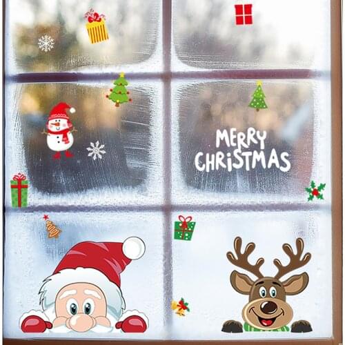 New Christmas Window Stickers Cute Santa Snowflake Xmas Reindeer Glass Stickers Party 2021 New Year Merry Christmas Decor Decals