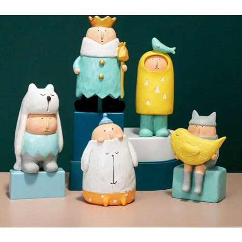 INS Cute Cartoon Animal Doll Resin Ornaments Nordic Home Bedroom Living Room Desktop Crafts Decoration Cake Small Furnishings