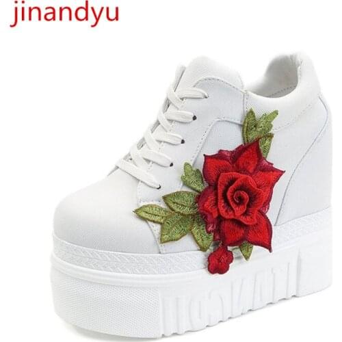 Canvas Sport Shoes with Heels 12cm Chunky Sneakers Wedge Women Comfy Black White Non-leather Casual Shoes Woman Vulcanize Shoes