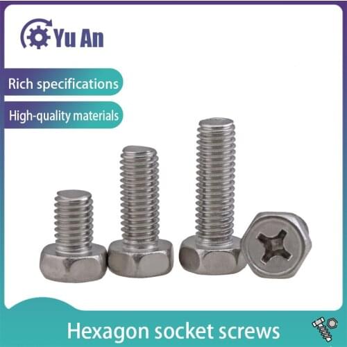 304 Stainless Steel Cross-groove Female Hexagon-head Screw GB292.2 M3M4M5 50pcs