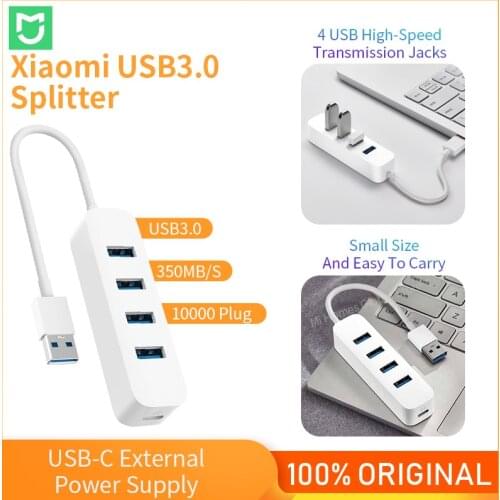 Xiaomi 4 Ports USB Hub USB3.0 With Stand-by Power Supply Interface USB Hub Extender Extension Connector Adapter For PC Laptop