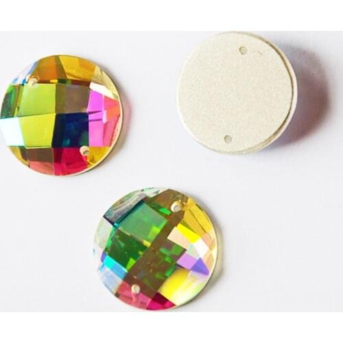 YANRUO 2015TH Round Mirror Crystal AB Sewing Mirrors Rhinestone Glass Crystal Strass Sew On Rhinestone Needlework For Clothing