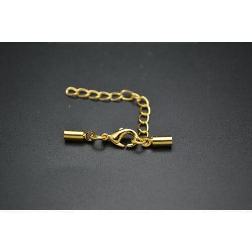 Gold plating color 2.0mm Leather cord Connectors Lobster Clasps with round tube links and Extender Chains Jewelry Findings