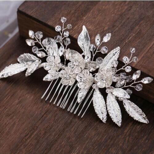 Handmade Crystals Rhinestones Flower Leaf Hair Comb Bridal Headpieces Hair Accessories Bridesmaid Tiara Wedding Jewelry