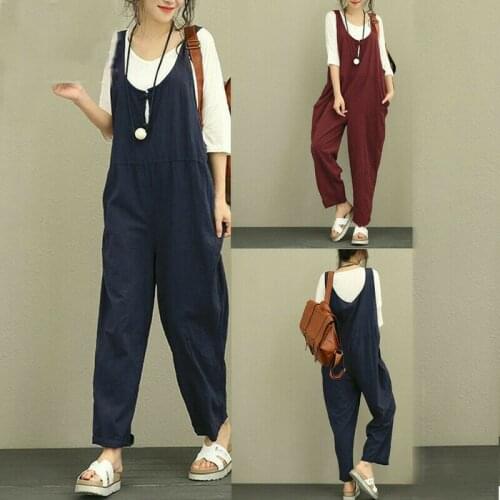 Women Baggy Dungarees Play suit Oversize Ladies Jumpsuit Trousers Pants Tank Overalls Loose Plus Size S-2XL
