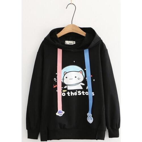 Women Cartoon Print Hooded Sweatshirts 2020 Autumn Cotton Hoodies Girls Harajuku Cute Long Sleeve Loose Pullover YUPINCIAGA