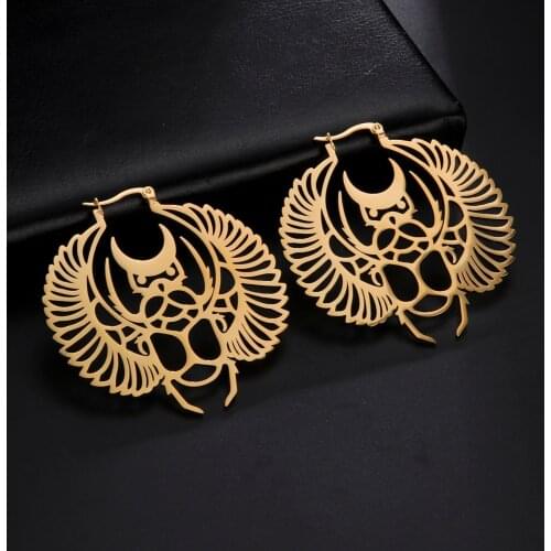 Sipuris Vintage Punk Scarab Earrings Stainless Steel Beetle Insect Dangle Earrings For Women Ancient Egyptian Style Jewelry Gift
