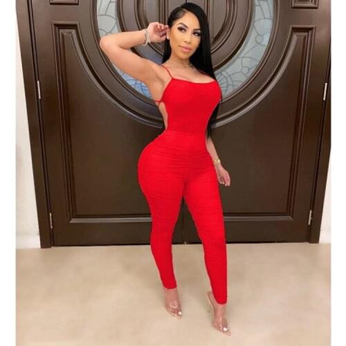 Sexy Bodycon Jumpsuit Romper Women Red Cross Backless Summer Rompers Womens Jumpsuit Elegant Overalls for Women Club Outfits
