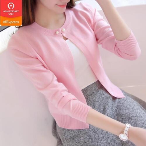 Newest Knitted Cardigan Women 2019 Spring Autumn Long Sleeve Women Sweater Cardigan Female Single Button Pull Femme Black/Pink