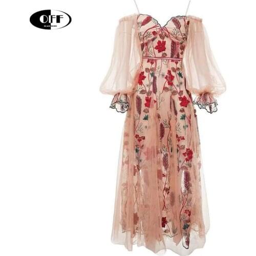 Runway party evening fairycone elegant mesh puff long sleeve maxi dresses for women embroidery Backless dress festival clothing