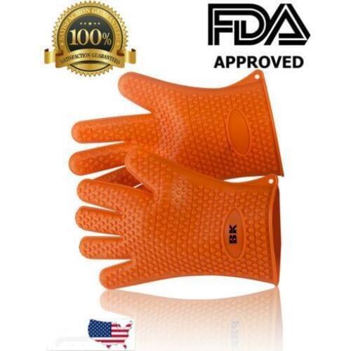 2Pcs/Pair Silicone Heat Resistant Gloves BBQ Gloves Pair: Kitchen Oven Mitts, Non Stick Pot Heat Proof Resistant