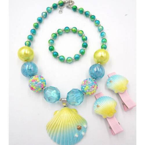 3pcs/Set Kids Girl Cute Chunky Beads Necklaces Toddler Baby Pearl Bubblegum Necklace Bracelet Hairpin Jewelry Set Gift For Girl