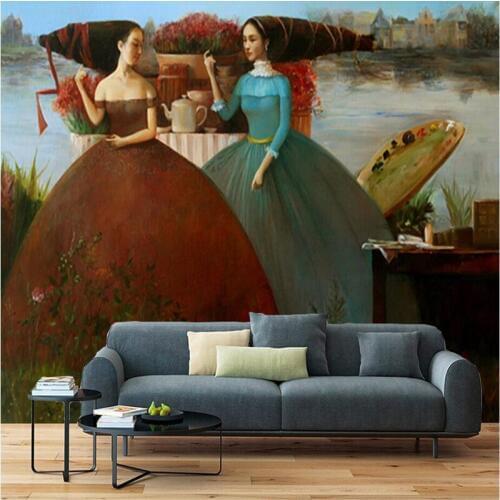 3D Photo Custom Wallpaper Wall Papers Classical Oil Painting Beauty Seaside Figure Wall Mural Wallpaper Home Decor Wall Paper