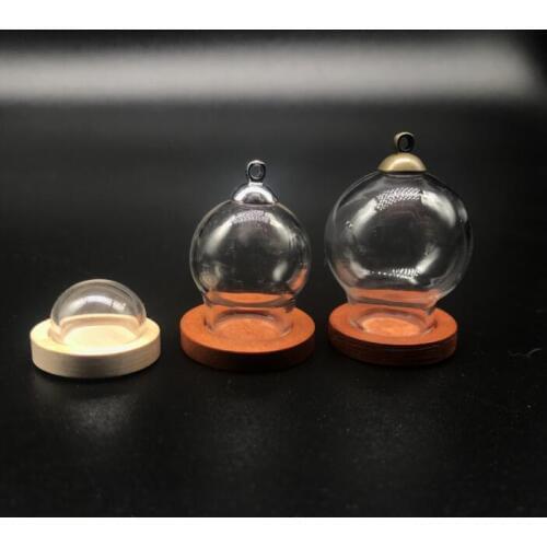 5sets/lot glass globe bottle wood base beads cap set glass vial cover dome glass bottle pendant necklace cute jewelry charms